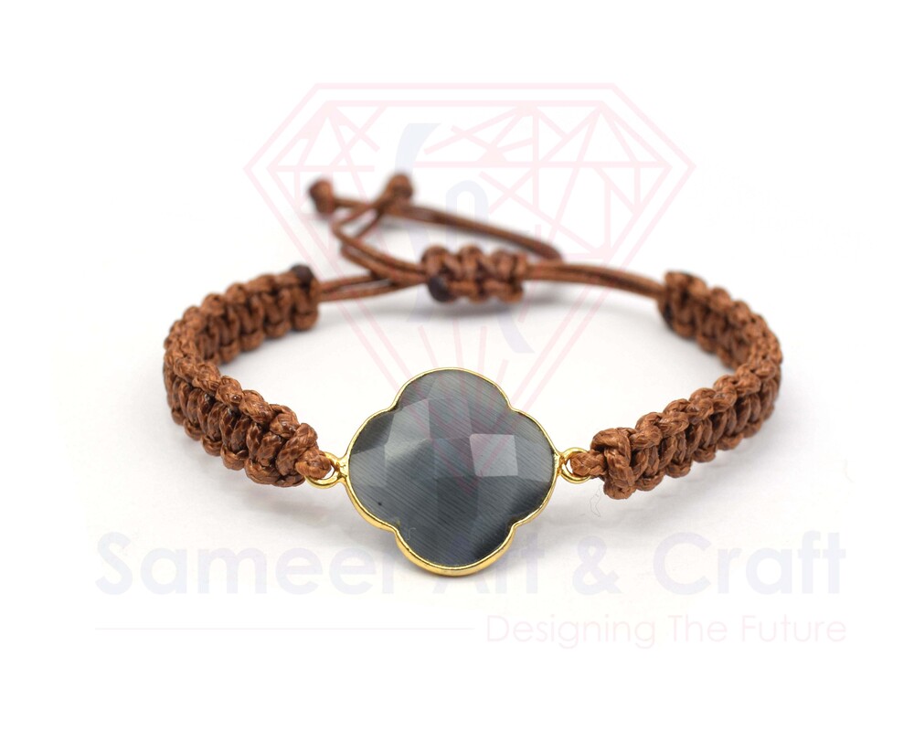 Handmade Design Natural Gemstone 18k Gold Plated Adjustable Thread Bracelet
