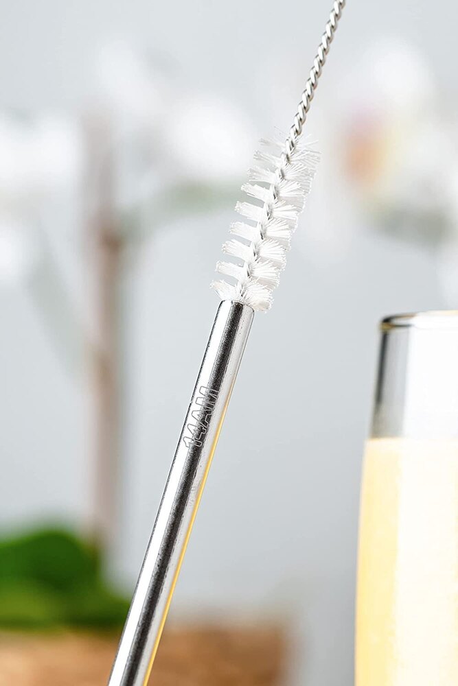 Straw Brush - 8-inch Length With 2/5-inch Diameter Bristle Head, 18-8 Food Grade 304 Stainless Steel Wire, Nylon Bristles For Cleaning
