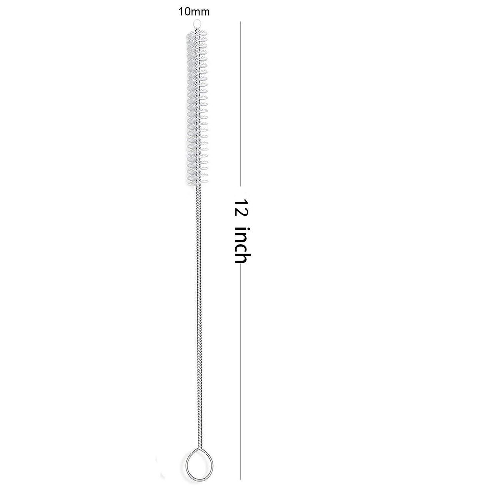 Straw Brush - 8-inch Length With 2/5-inch Diameter Bristle Head, 18-8 Food Grade 304 Stainless Steel Wire, Nylon Bristles For Cleaning
