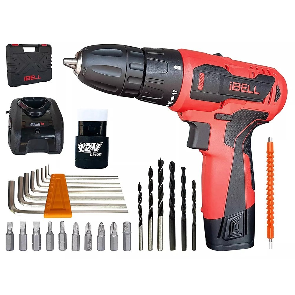 IBELL Cordless Drill Driver CD12-74, 12-Volts,1 Battery+BMC Box + Extra 32 Accesories