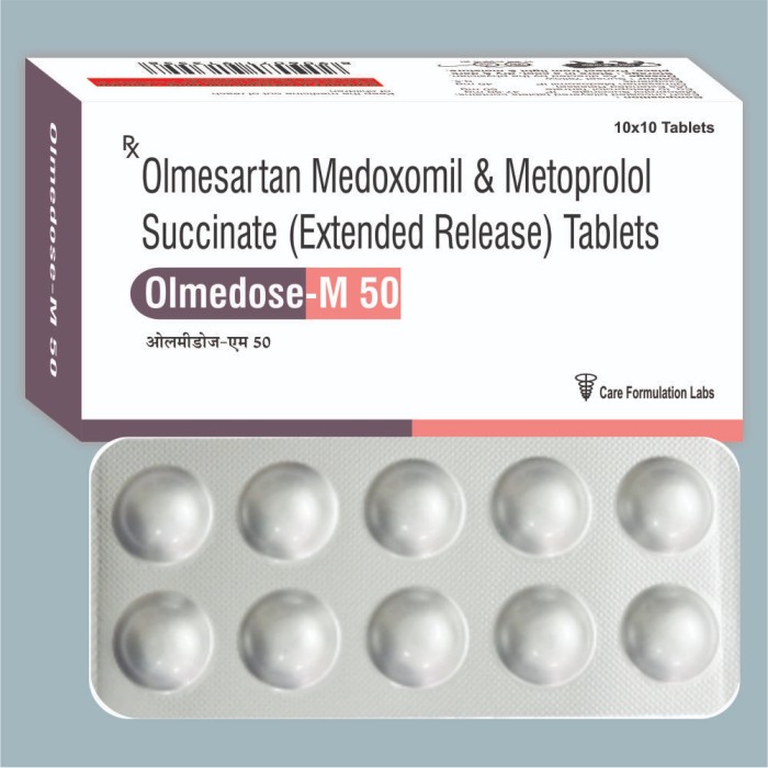 Metoprolol Succinate IP 47.50 mg +. to Metoprolol Tartrate 50mg (As Extended Release) + Olmesartan Medoxomil IP 40mg.