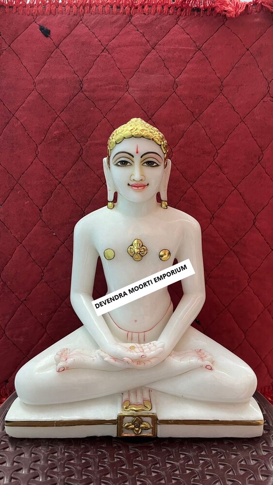 Marble Mahaveer Jain Statue In Mumbai - Color: Golden & White