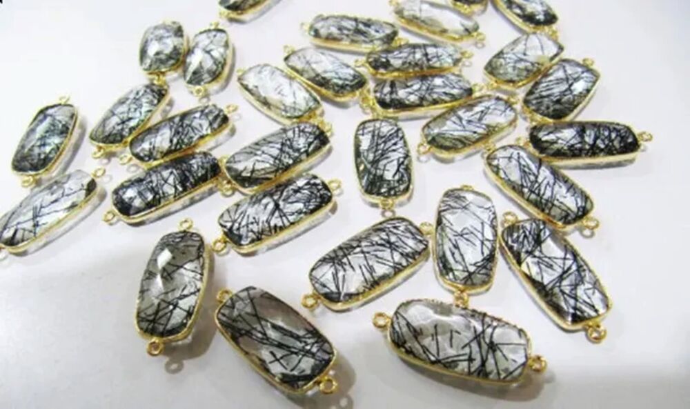 Natural Black Rutilated Quartz Briolette Baguette