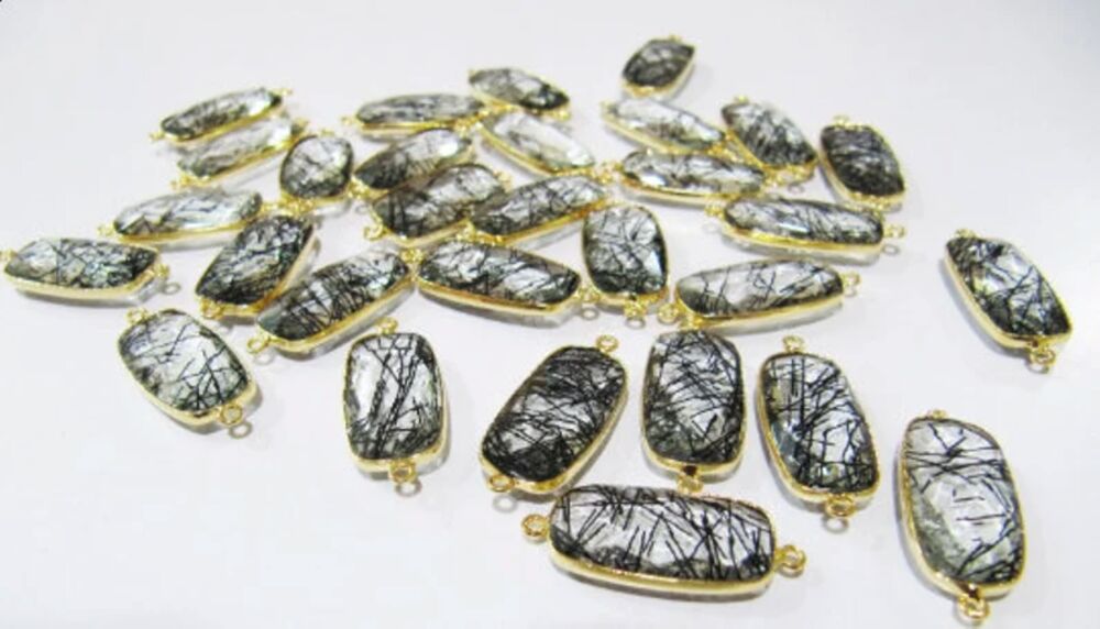 Natural Black Rutilated Quartz Briolette Baguette
