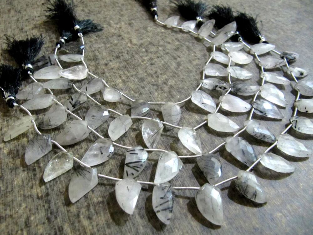 Natural Black Rutilated Quartz Mango Shape Briolette Beads