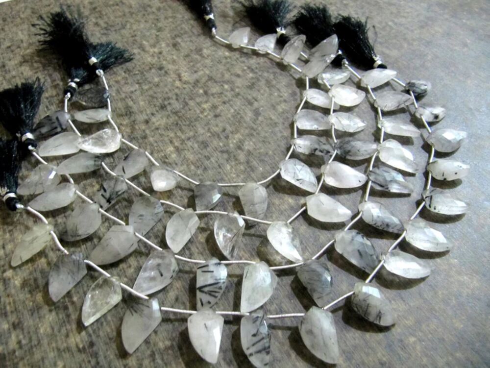 Natural Black Rutilated Quartz Mango Shape Briolette Beads