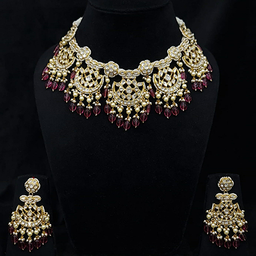 Gold Uncut Polki Diamond Line Pankhi Set - Color: Different Available