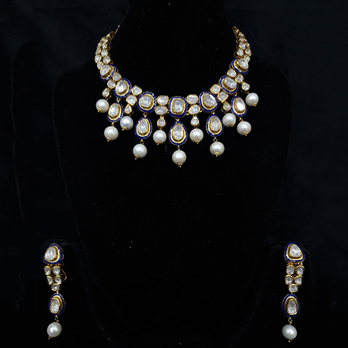 Gold Uncut Polki Diamond Necklace Set - Color: Different Available