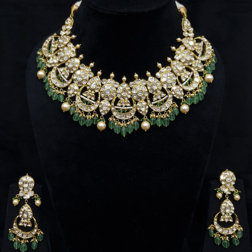 Uncut Polki Diamond Gold Necklace Set - Color: Different Available