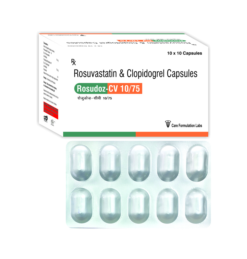 Rosuvastatin Calcium IP Eq.to Rosuvastatin 10 mg (As pellets) Clopidogrel Bisulphate IP  75 mg (as pellets)