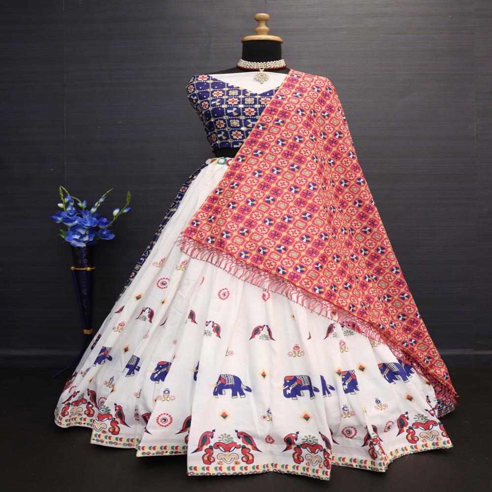 Digital Print Muslin Cotton Lehenga Choli - Color: Multi Color