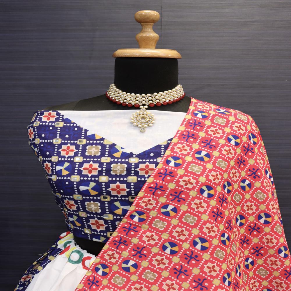 Digital Print Muslin Cotton Lehenga Choli - Color: Multi Color