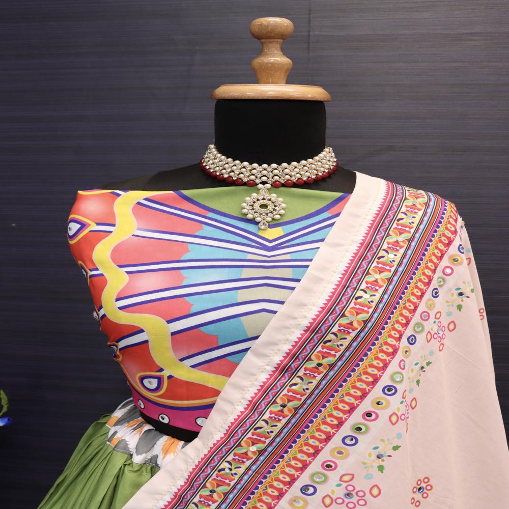 Digital Print Muslin Cotton Lehenga Choli - Color: Multi Color