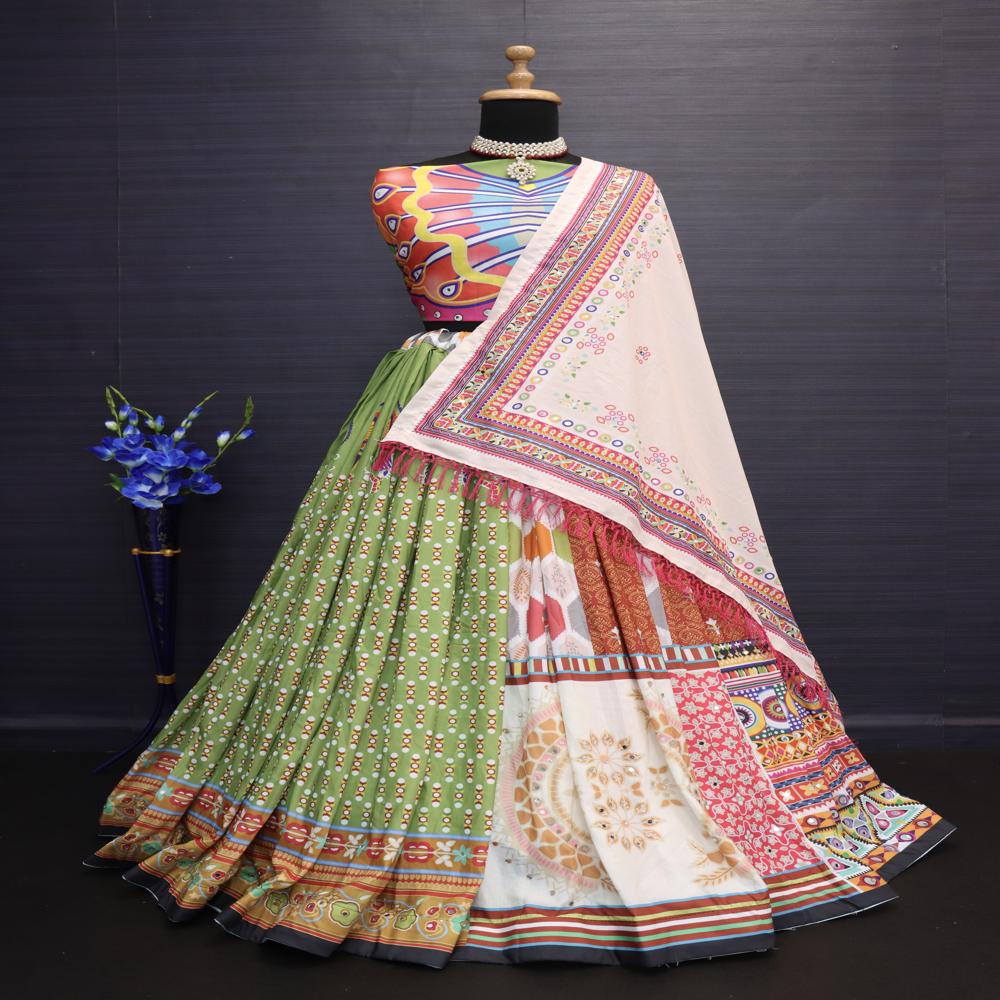 Digital Print Muslin Cotton Lehenga Choli - Color: Multi Color