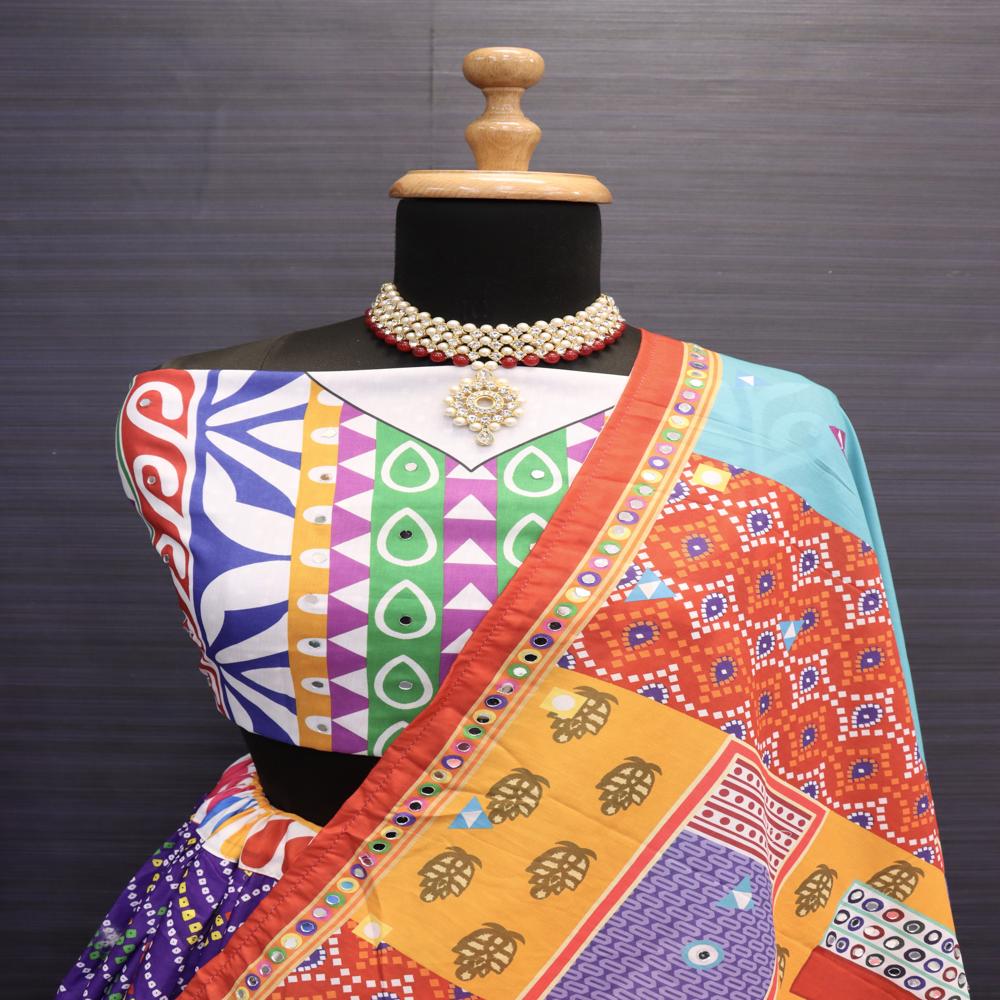 Digital Print Muslin Cotton Lehenga Choli - Color: Multi Color