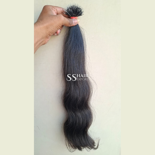 Nano Ring Bead Hair Extensions 24In | 100 Strands Human Hair Cold Fusion Salon Isntall - Color: Natural Black
