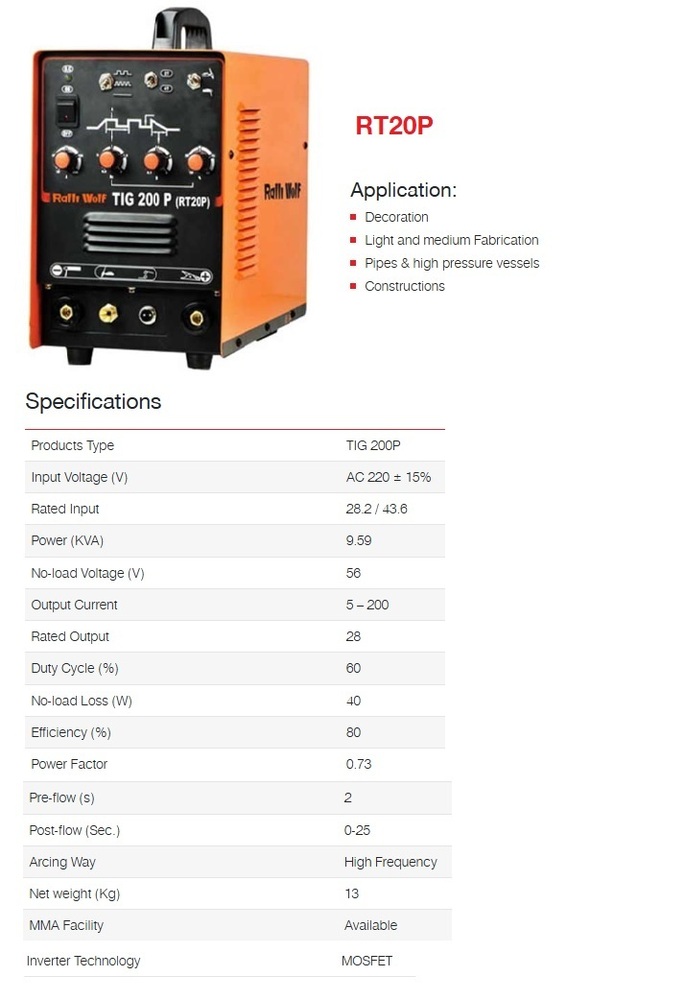 Ralli Wolf Welding Machine Tig Series (Rt20 P) - Feature: High Performance