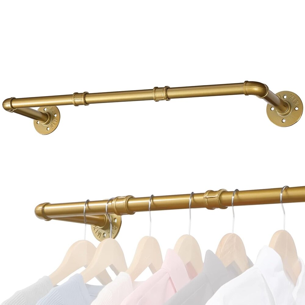 Gold Clothing Rack, 29" Wall Mounted Golden Clothes Rack, Pipe Clothes Hanger Rack, Iron Golden - Application: Garments Shops
