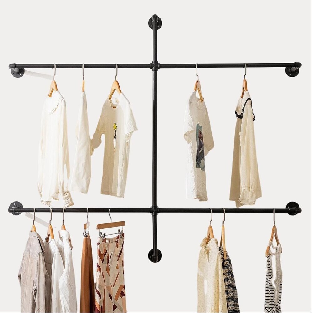 Industrial Pipe Clothing Rack - Wall Mounted Garment Rack as Walk-in Closet System