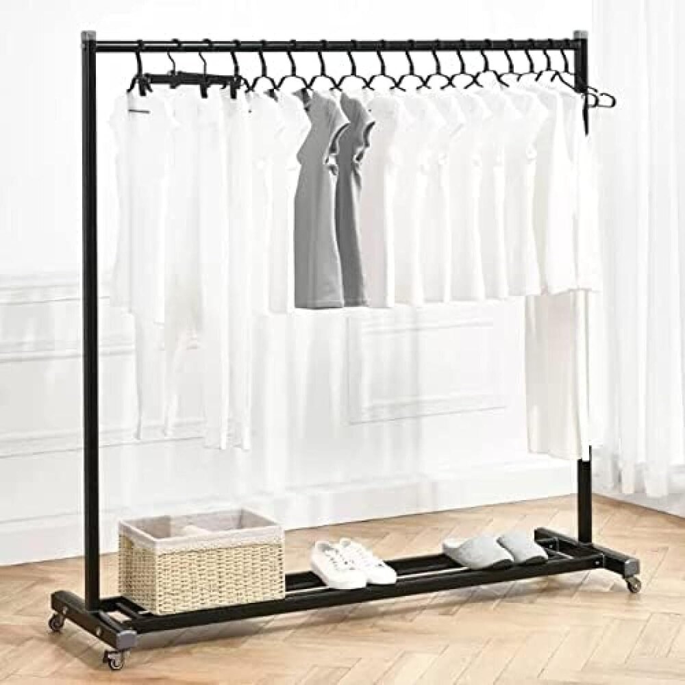 Garment Rack Aluminum Alloy Clothing Rack On Wheels, Heavy Duty Clothes Rail with Shelves