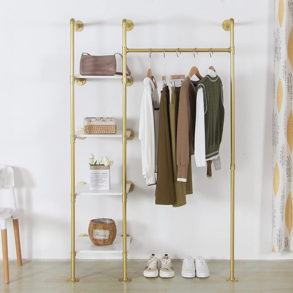 Garment Rack Heavy Duty Clothes Rack for Hanging Clothes, Metal Freestanding Wardrobe Rack, Gold