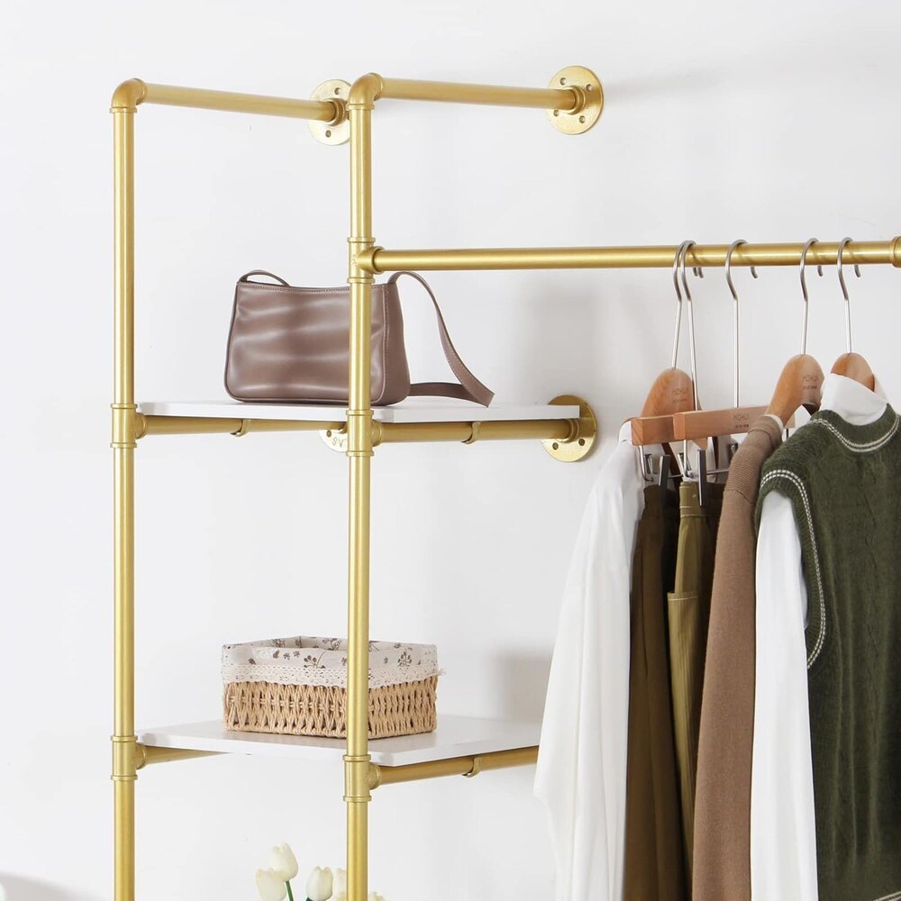 Garment Rack Heavy Duty Clothes Rack For Hanging Clothes, Metal Freestanding Wardrobe Rack, Gold - Application: Industrial