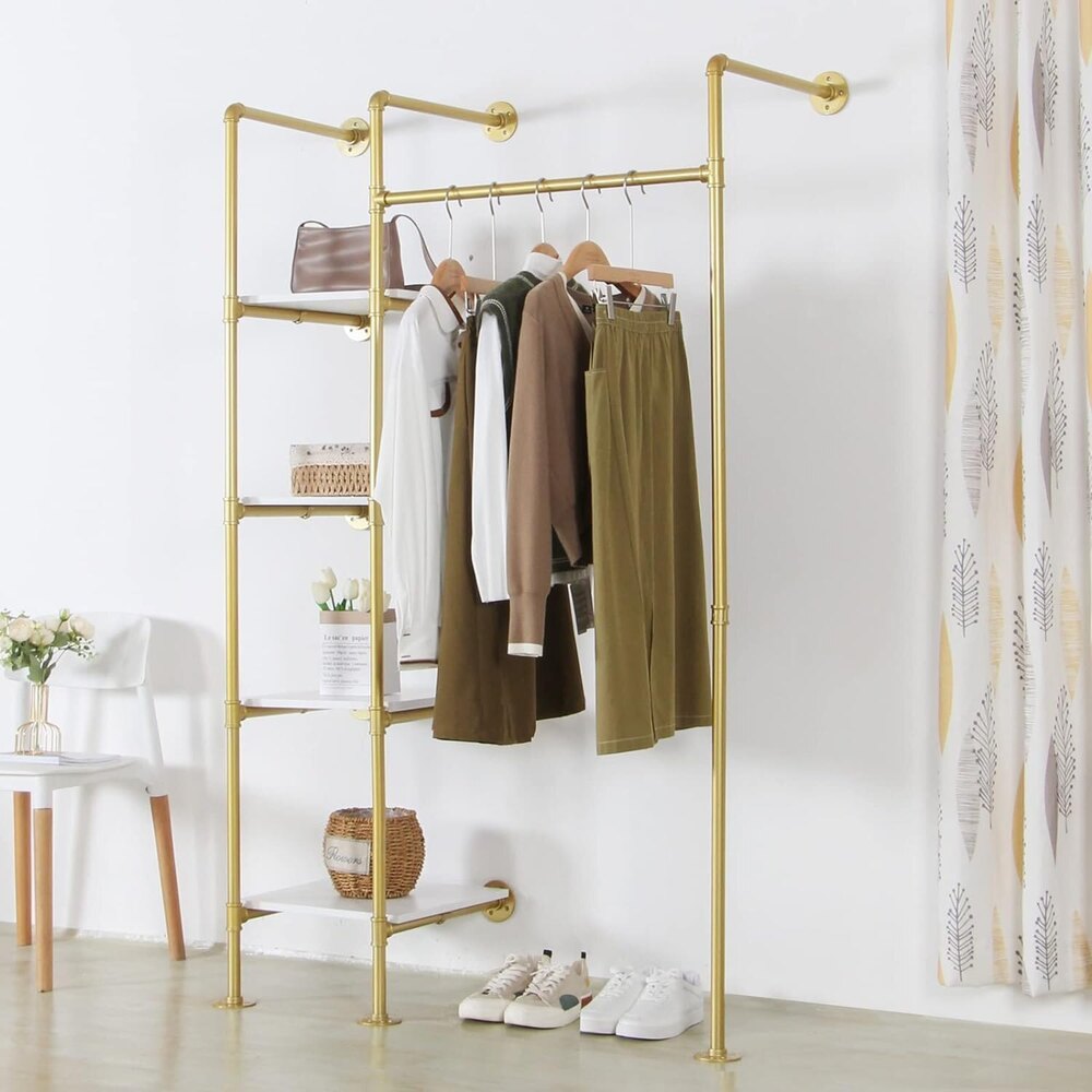 Garment Rack Heavy Duty Clothes Rack For Hanging Clothes, Metal Freestanding Wardrobe Rack, Gold - Application: Industrial