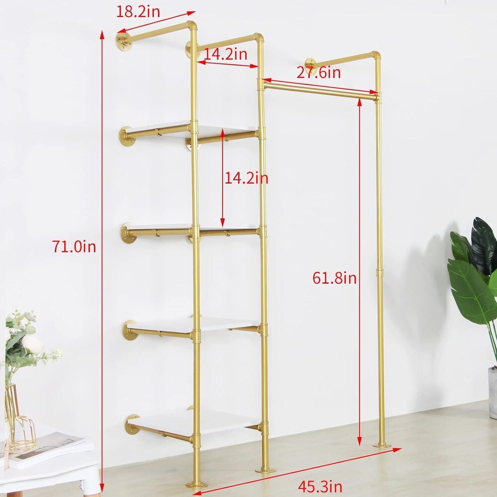 Garment Rack Heavy Duty Clothes Rack For Hanging Clothes, Metal Freestanding Wardrobe Rack, Gold - Application: Industrial