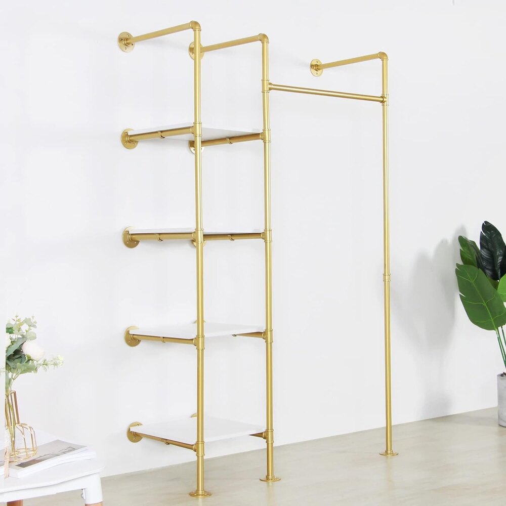 Garment Rack Heavy Duty Clothes Rack For Hanging Clothes, Metal Freestanding Wardrobe Rack, Gold - Application: Industrial