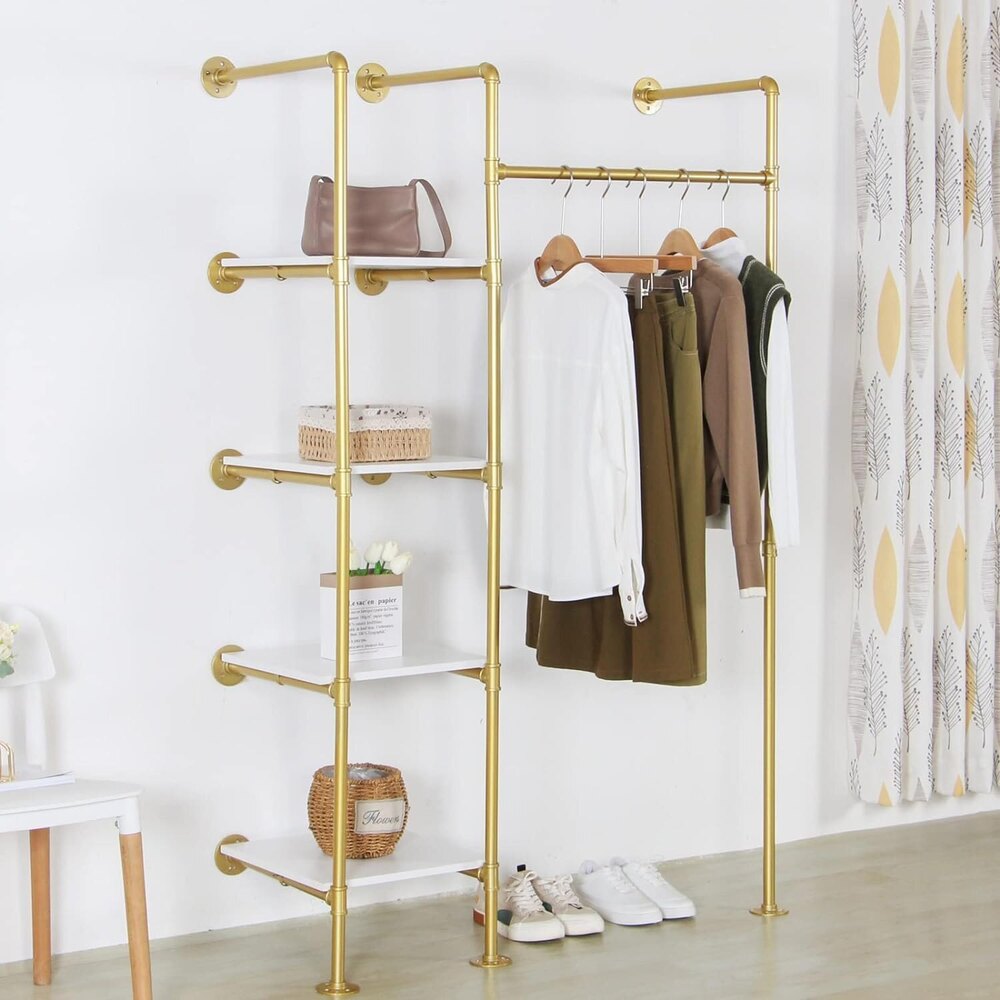 Garment Rack Heavy Duty Clothes Rack For Hanging Clothes, Metal Freestanding Wardrobe Rack, Gold - Application: Industrial