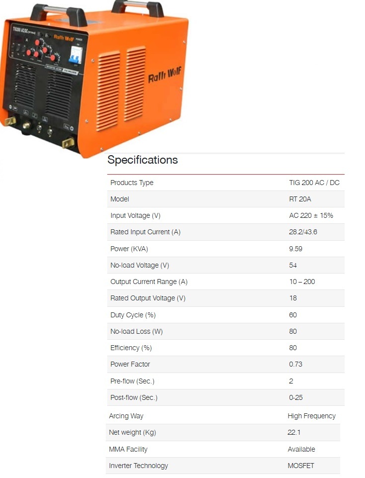 Ralli Wolf Welding Machine TIG SERIES (RT20A)