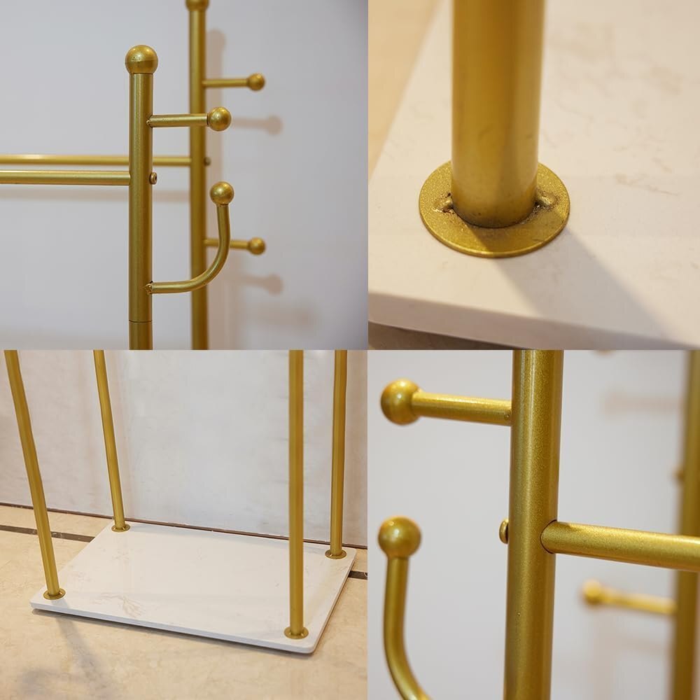 Garment Rack Gold Industrial Coat Rack with Marble Base, Heavy Duty Garment Rack