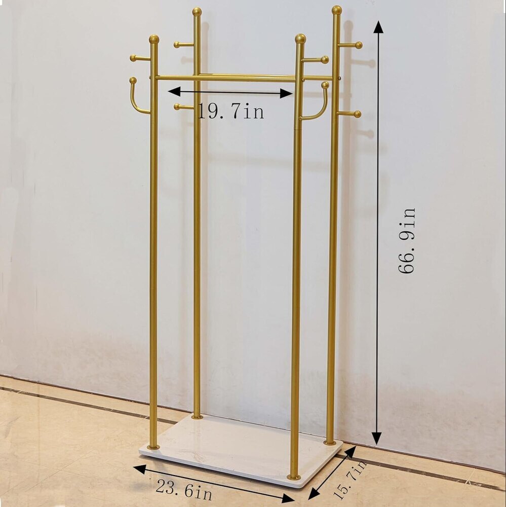 Garment Rack Gold Industrial Coat Rack with Marble Base, Heavy Duty Garment Rack