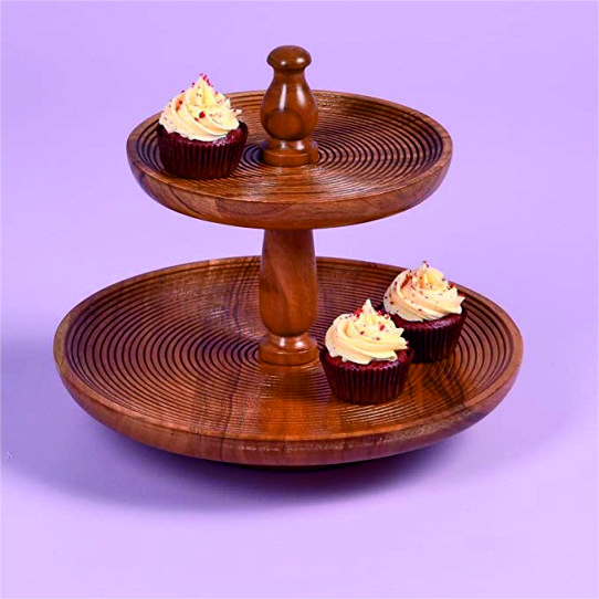 2 TIER WOODEN CAKE STAND