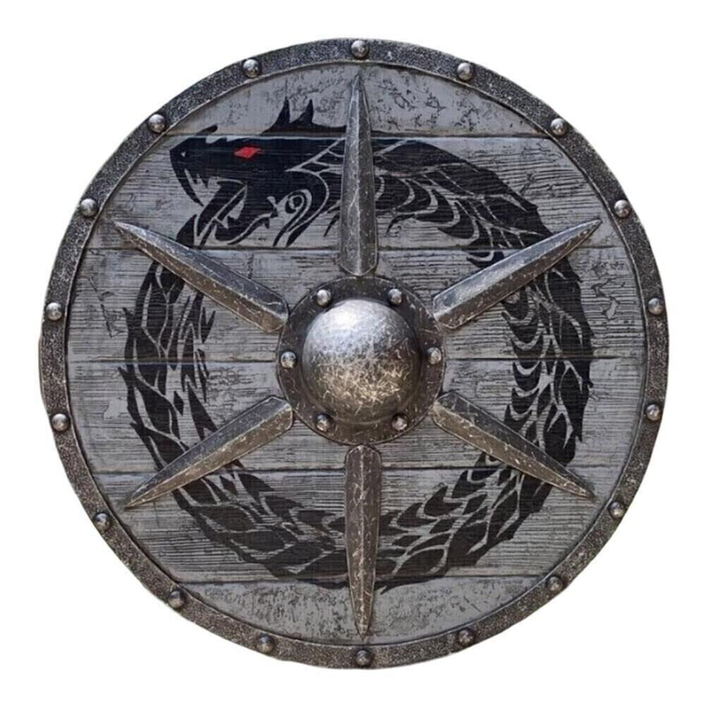 Viking ''24'' Shield Medieval Wooden Handmade Battle Larp Armor Metal Wall Home Decor