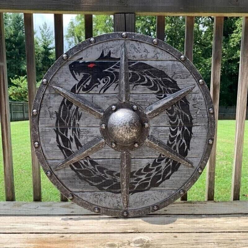 Viking ''24'' Shield Medieval Wooden Handmade Battle Larp Armor Metal Wall Home Decor