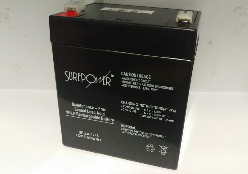 Surepower 12V, 4.5AH Sealed Lead Acid Battery, SP-LA-1245