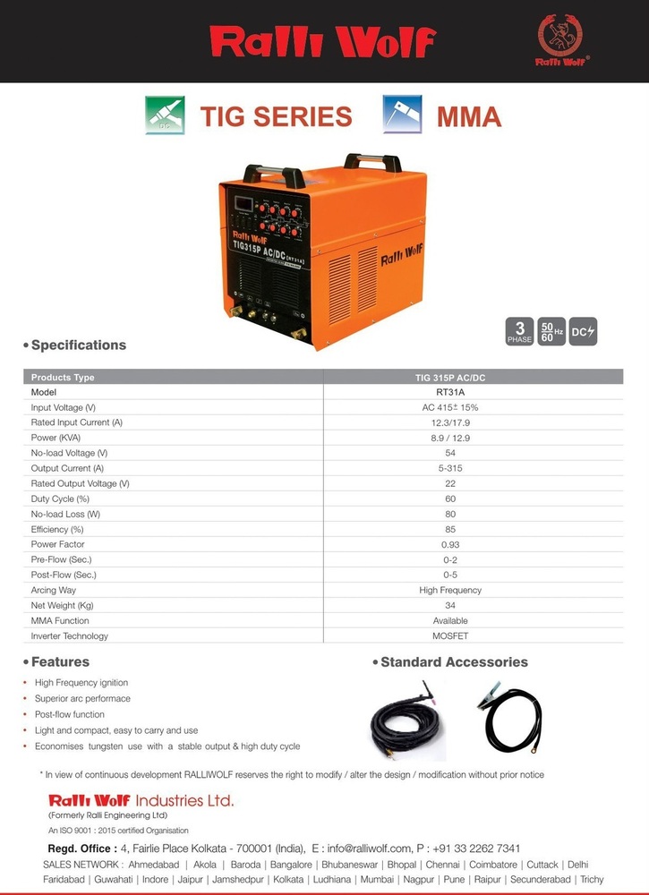 Ralli Wolf Welding Machine Tig Series (Rt31a) - Feature: High Performance