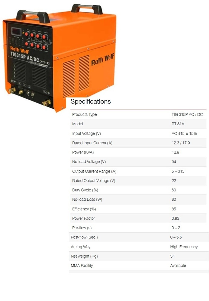 Ralli Wolf Welding Machine Tig Series (Rt31a) - Feature: High Performance