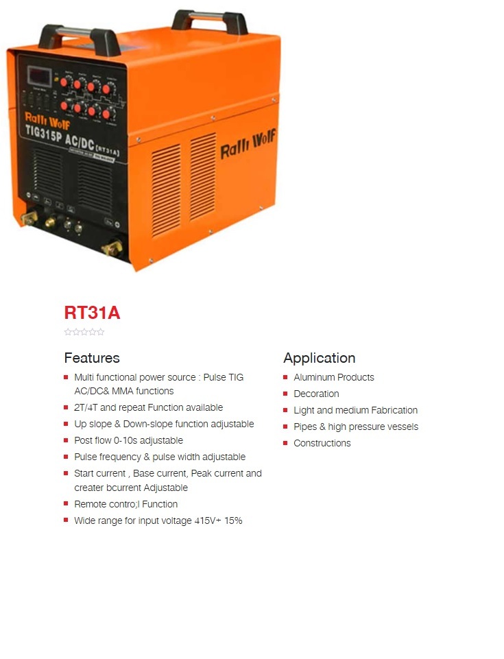 Ralli Wolf Welding Machine Tig Series (Rt31a) - Feature: High Performance