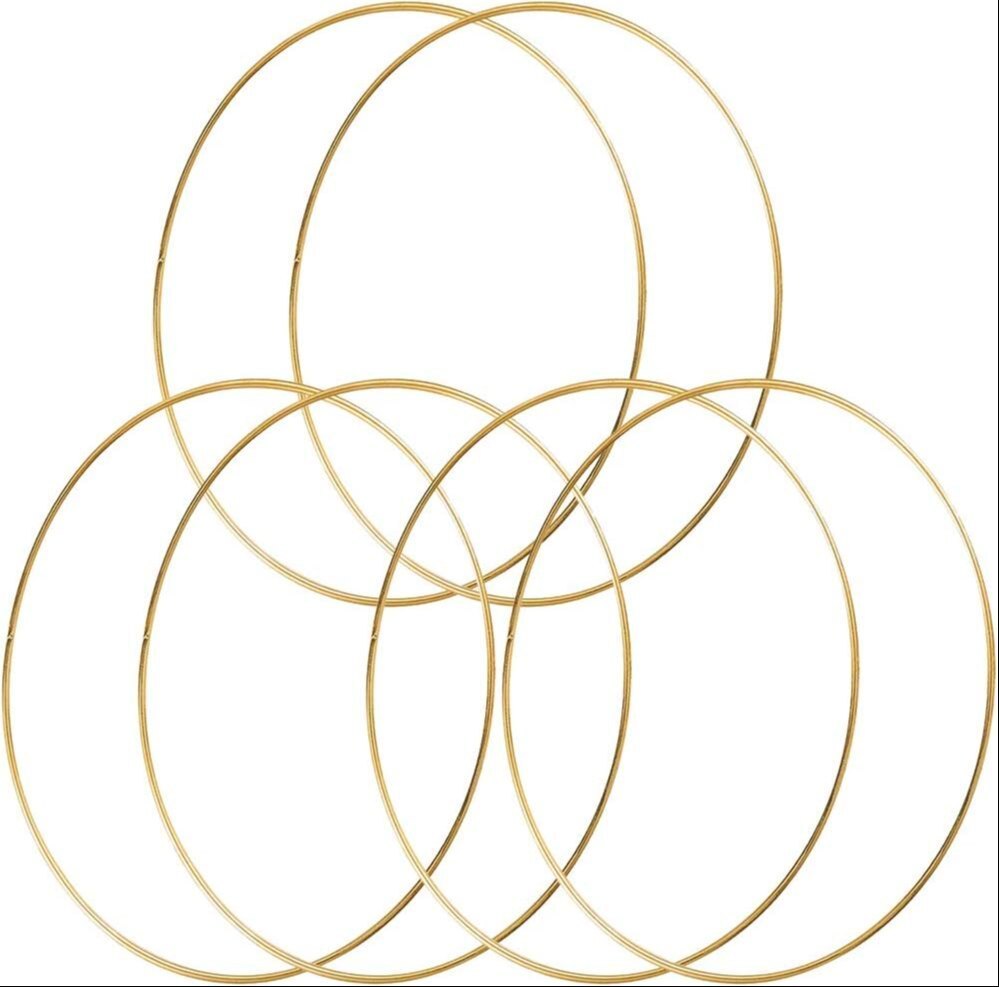 6pc 14 Inch Metal Hoop Floral Wreath Macrame Gold Large Craft Rings for Making Wedding Wreath