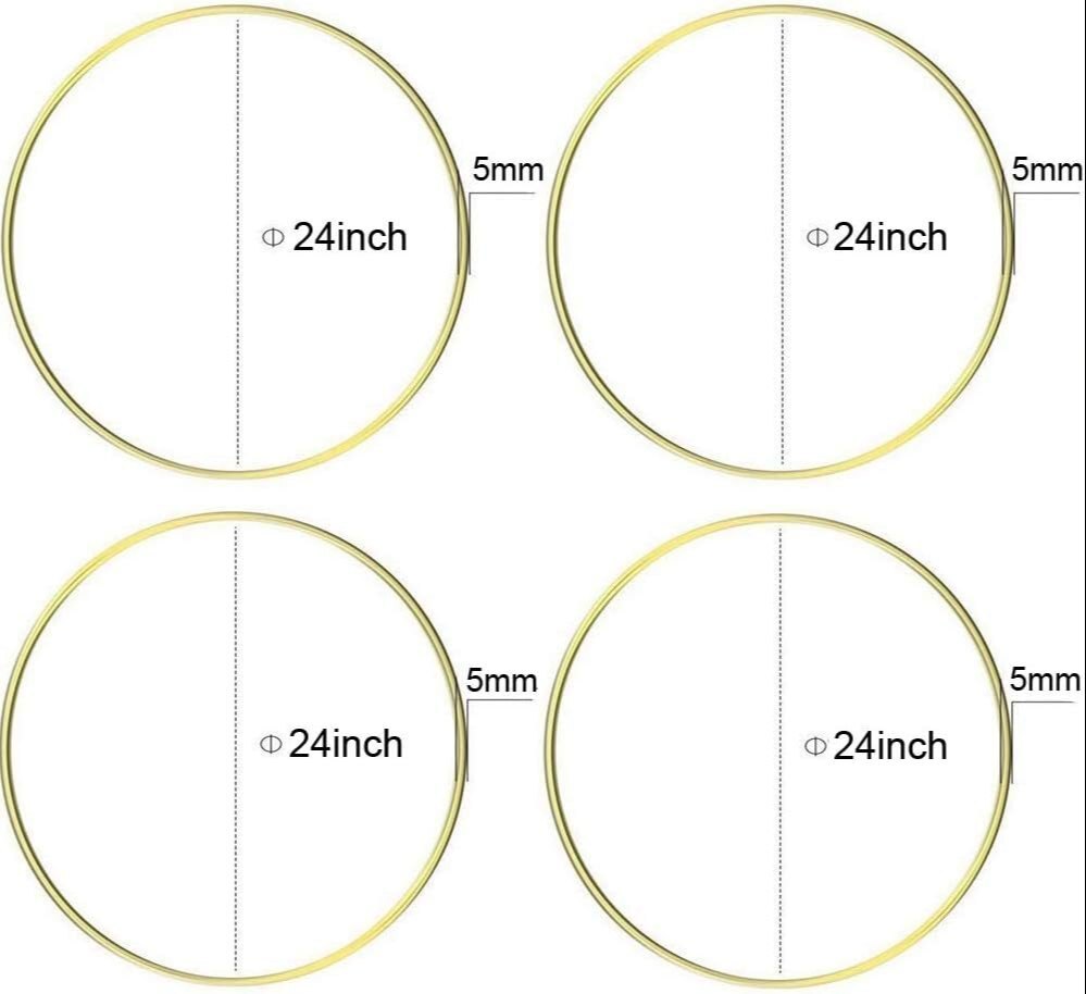 4 Pcs 24 Inch Metal Hoop Floral Wreath Macrame 5mm Wire Gold Large Craft Rings - Application: Decoration