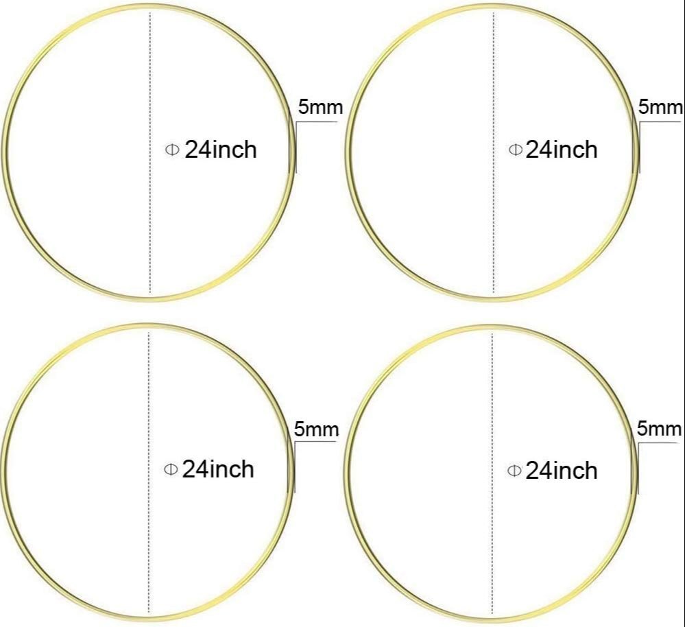 4 Pcs 24 Inch Metal Hoop Floral Wreath Macrame 5mm Wire Gold Large Craft Rings