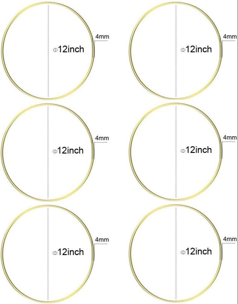 6pc 12 Inch Metal Hoop Craft Floral Wreath Macrame Rings Gold for Making Wedding Wreath