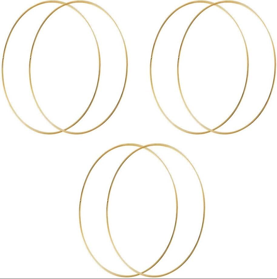 6pc 12 Inch Metal Hoop Craft Floral Wreath Macrame Rings Gold for Making Wedding Wreath