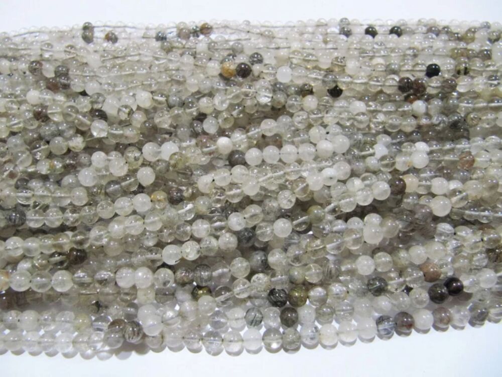 Natural Genuine Black Rutilated Round Plain Smooth 5 mm Beads