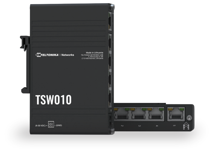 Teltonika TSW010 - 5 x ETH Ports, 10/100 Mbps, Auto MDI/MDIX Crossover, 9-30V DC Input, Power & Status LEDs | Low Power Consumption, Complies IEEE 802.3 Standards
