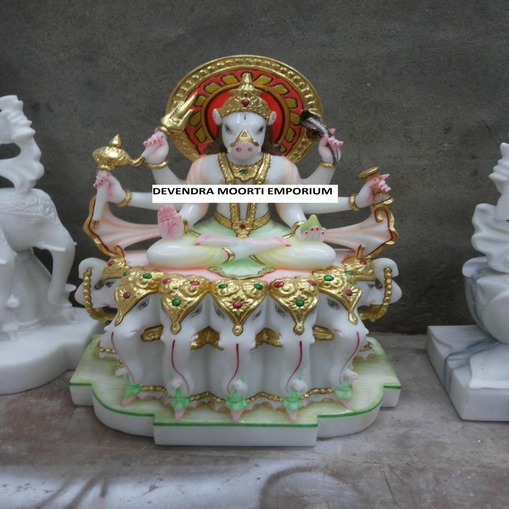 Marble Manibhadra Veer Ji Jain Statue - Color: Multicolour