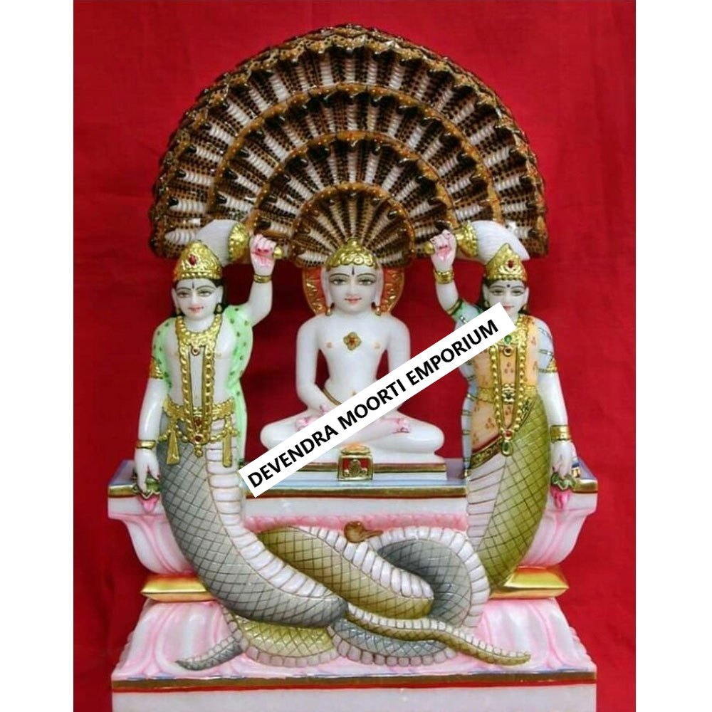 Marble Dharendra Dev Parshwanath Bhagwan Statue - Color: Multicolour