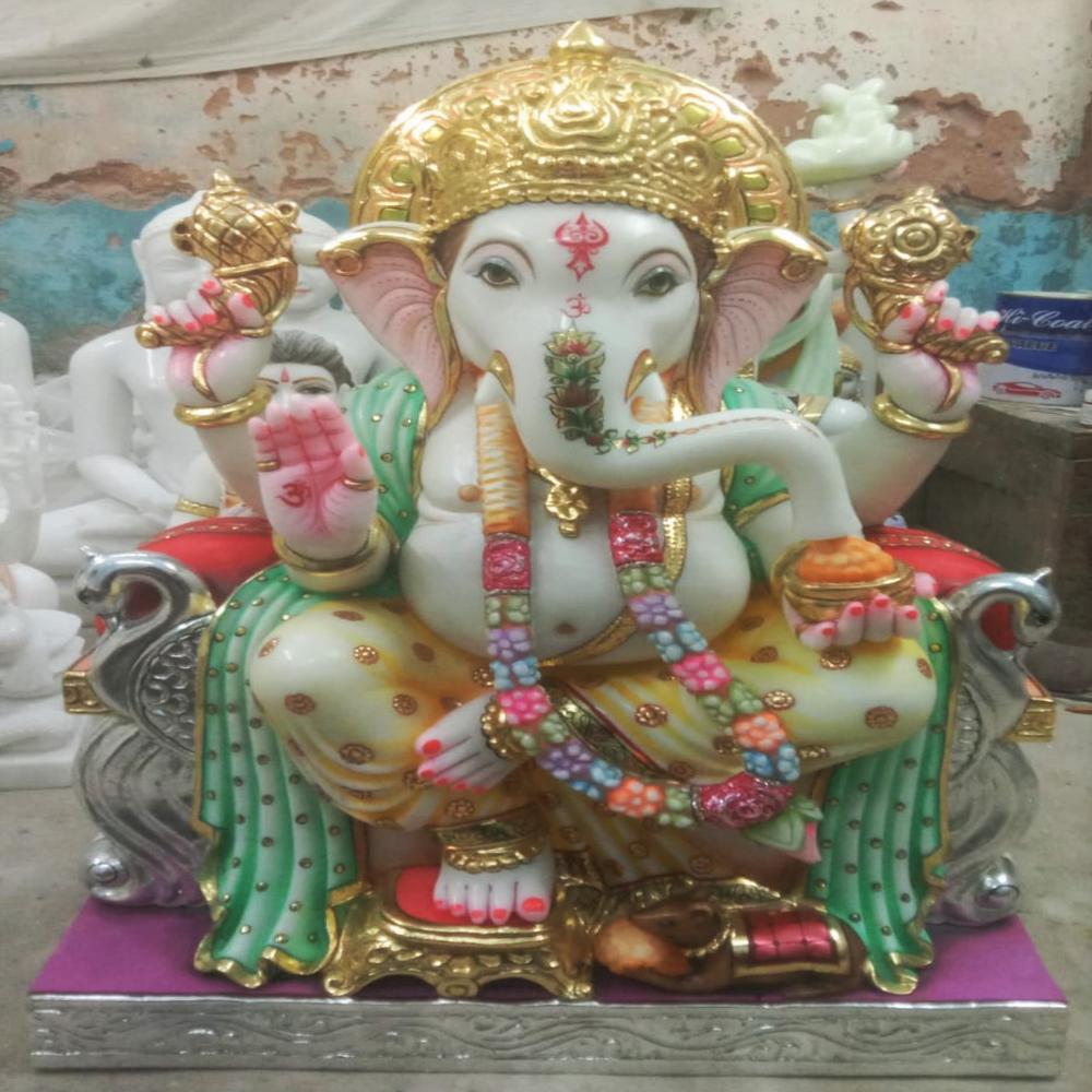 Marble Ganesh Statue - Color: Multicolour